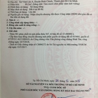 Bán đất sổ hồng riêng 89 m  đường Quách Điêu, Vĩnh Lộc A, Bình Chánh