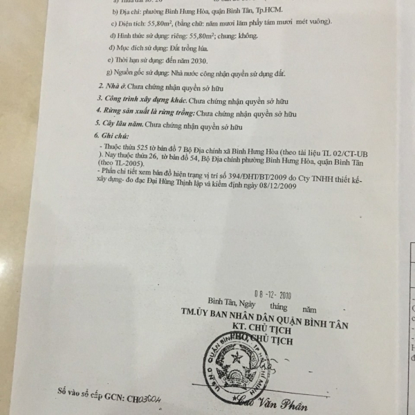 Bán đất thổ cư 56 m2 đường số 2 ,Bình Hưng Hòa ,Bình Tân