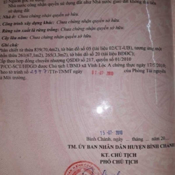 Bán nhà 4*17.5  giá 2 tỷ ,sổ hồng riêng Đường Thới Hòa, Vĩnh Lộc A, Bình Chánh.